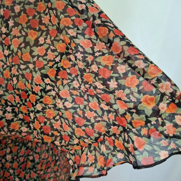 Sheer Boho Fairy Chiffon Ruffle Wrap Mini Dress w Elastic Smocked Waist XL Lined - Picture 7 of 16